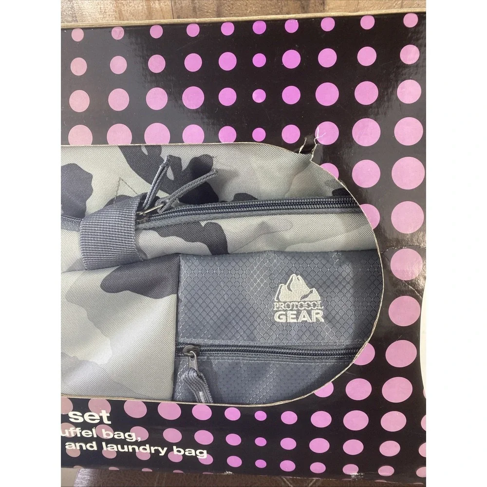 Dorm Life 4-Piece Travel Set Gray Camo Wheeled Duffel Backpack Gym Laundry Bag